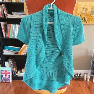 Teal Open-Front Knit Short Sleeve Cardigan